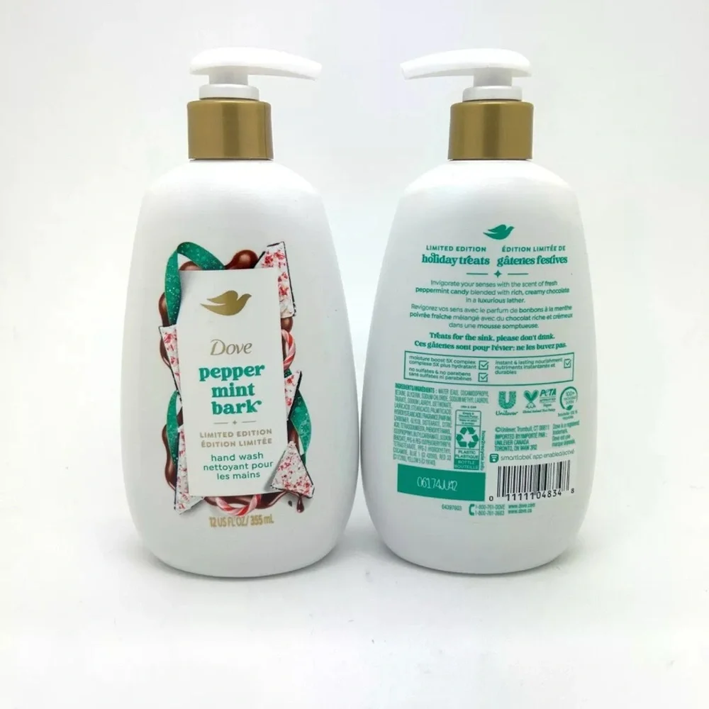 2 Limited Edition Dove Peppermint Bark Hand Wash Set-Christmas Holiday Treats